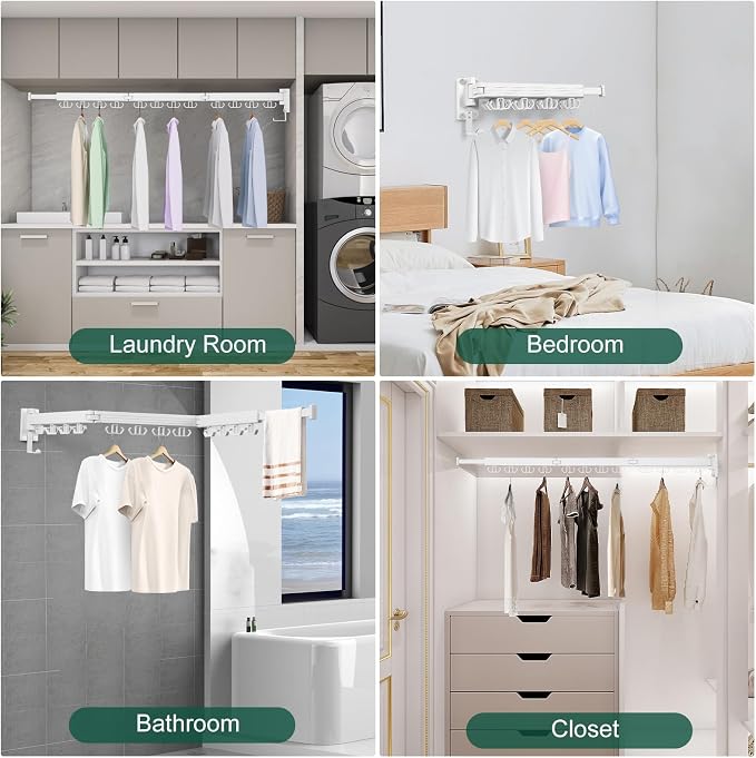 Wall Mounted Clothes Drying Rack, Laundry Drying Rack Wall Mount, 3-Fold Drying - Image 3