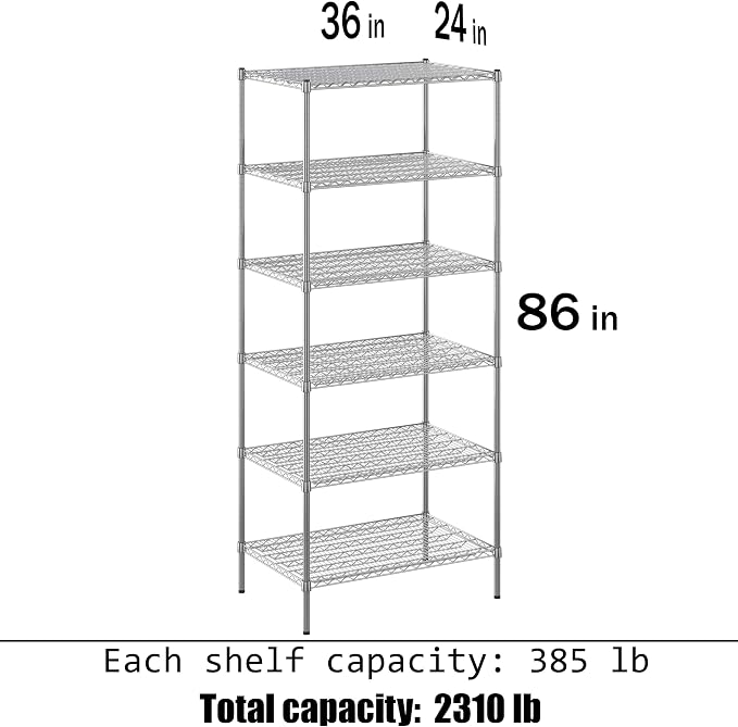 24" Deep x 36" Wide x 86" Height Wire Shelving Kit | 6-Tier | NSF Commercial - Image 3