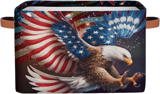 Pardick Basket Storage Bins American Flag Eagle Rectangle Cube Basket Box Kids by Pardick