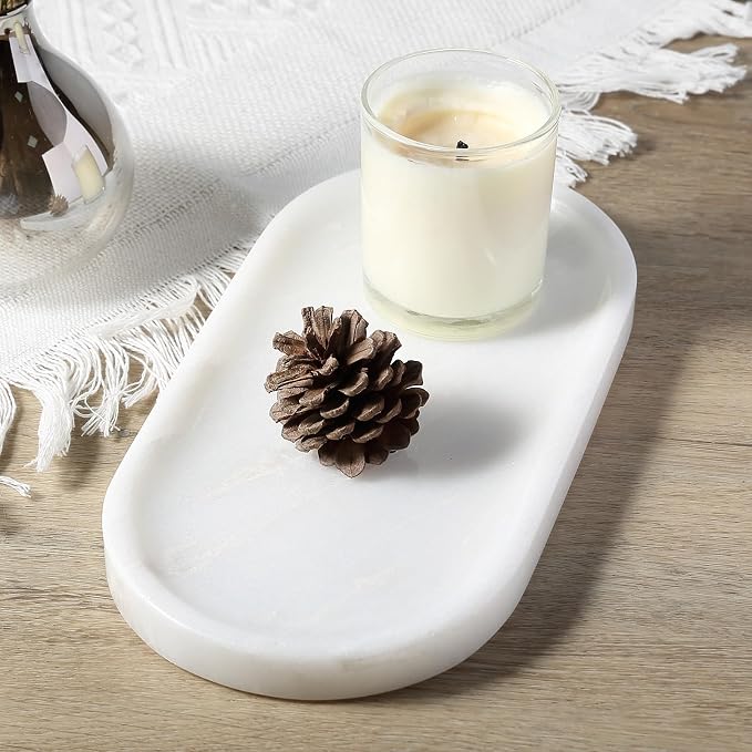 Koville African Natural White Marble Decorative Tray, Catchall Tray - Image 6