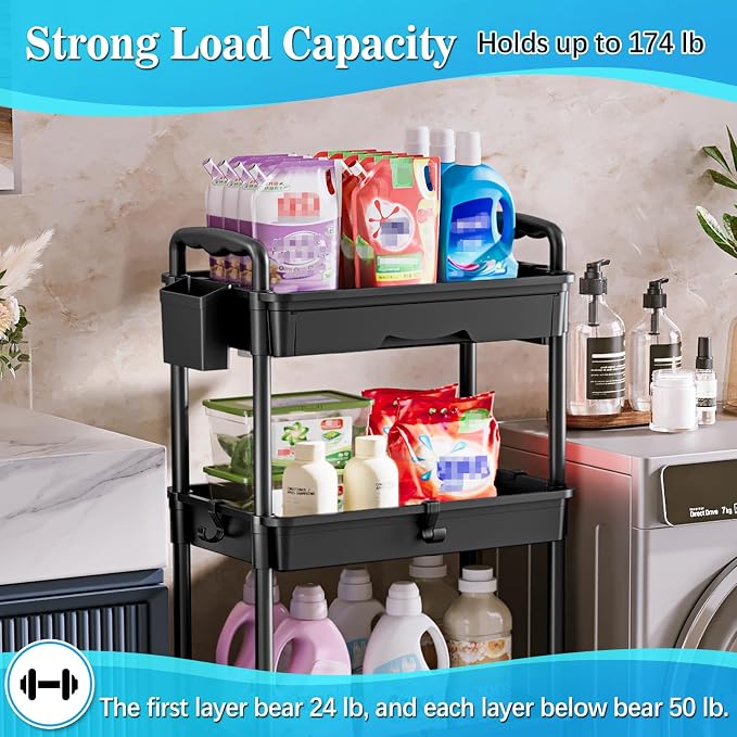 SUNALLY 4 Tier Rolling Utility Cart - Image 5