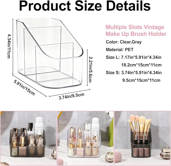 DASITON 3 Slots Makeup Brush Holder, Acrylic Make Up Brush Holder Organizer - Image 7