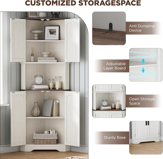 Maupvit Tall Corner Cabinet, Farmhouse Corner Storage Cabinet - Image 3