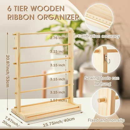 6 Tier Wooden Ribbon Organizer Ribbon Holder - Image 2