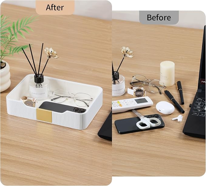 Valet Tray Desktop Storage Organizer, PU Leather Catchall Bedside Vanity Tray - Image 3