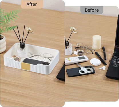 Valet Tray Desktop Storage Organizer, PU Leather Catchall Bedside Vanity Tray - Image 3
