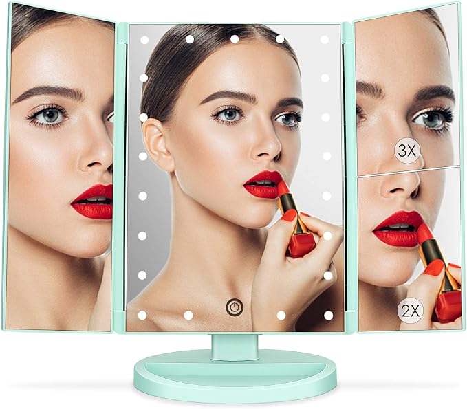 deweisn Tri-Fold Lighted Vanity Tabletop Mount Mirror - Image 6