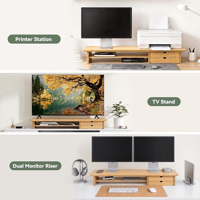Bamboo Dual Monitor Stand, 39.3 inch Computer Monitor Riser - Image 6