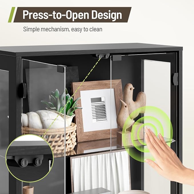Display Cabinet with Glass Doors, 3 Color Lights, Auto-On Sensor, 4 Tempered - Image 6