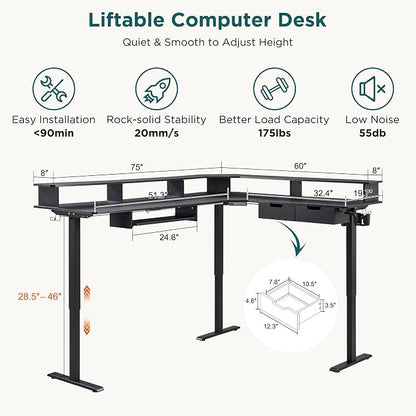 RedLemon 75X60 Inches L Shaped Electric Standing Desk, Height Adjustable Corner - Image 2