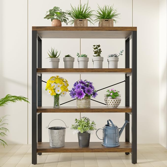 4-Tier 39.37" Wide Heavy Duty Bookshelf, Industrial Wood and Metal Bookshelf - Image 7