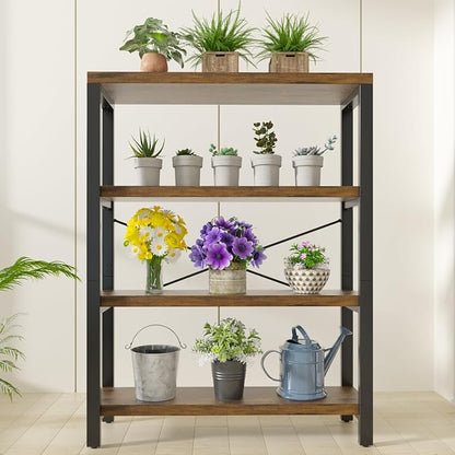 4-Tier 39.37" Wide Heavy Duty Bookshelf, Industrial Wood and Metal Bookshelf - Image 7
