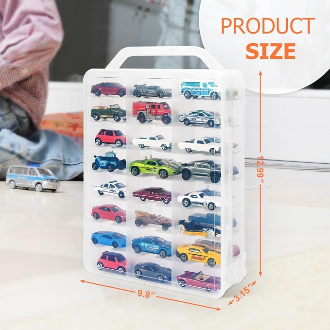 Double Sided Storage Case for 48 Toy Cars, Matchbox Cars, Portable Transparent - Image 3