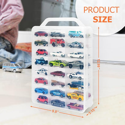Double Sided Storage Case for 48 Toy Cars, Matchbox Cars, Portable Transparent - Image 3