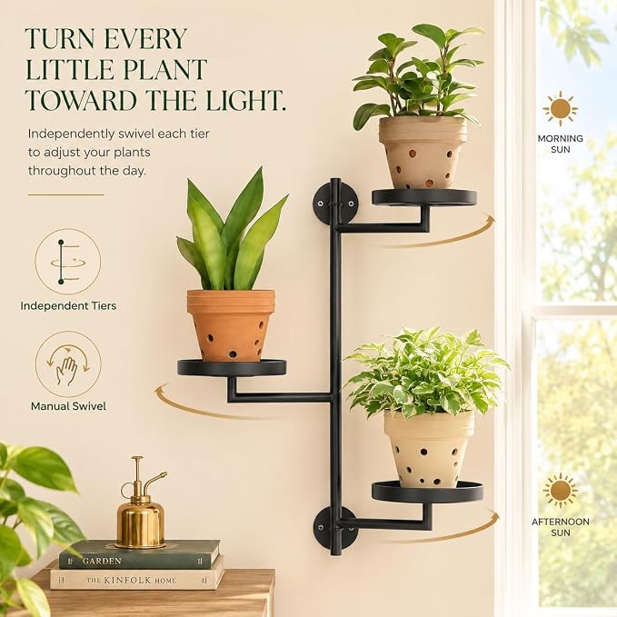 Rotating Window Wall Plant Shelves Stand Holder, 3 Tiered Metal Floating Plant - Image 7