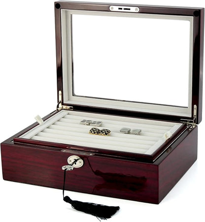 Deluxe Jewelry Cufflinks Collector's Storage Presentation Box Case Mahogany - Image 4