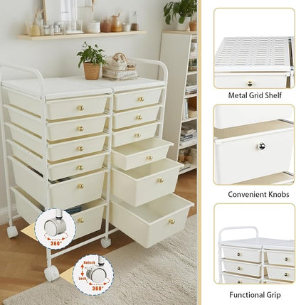 White 12 Drawers Rolling Storage Cart - Image 6