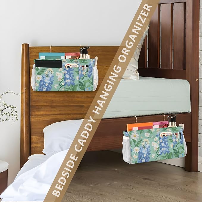 Mint Green Bluebonnet and Daisies Bedside Caddy - Image 7