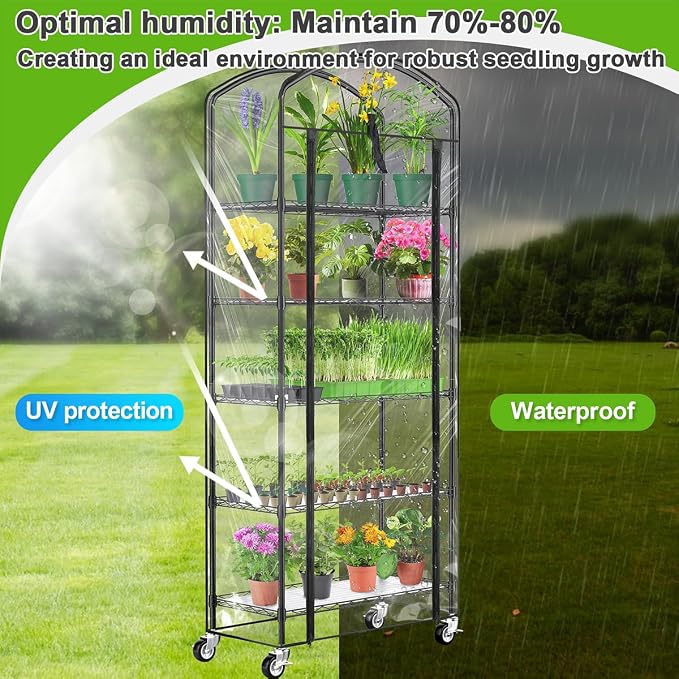 5-Tier Greenhouse with Caster Wheel, Each Shelf Height Adjustable Metal Plant - Image 6