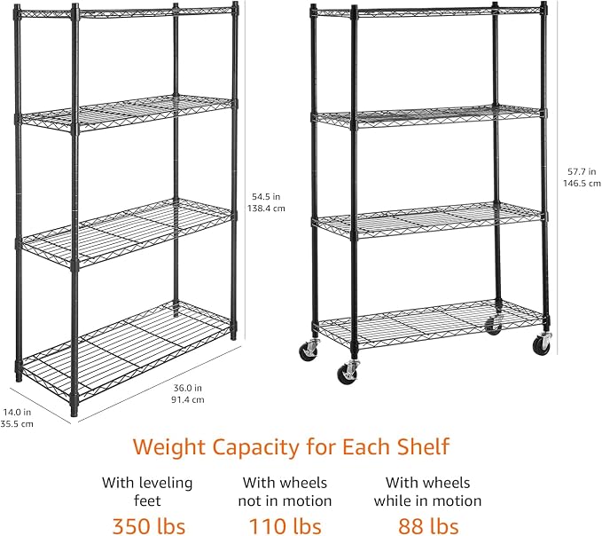 Amazon Basics 4-Shelf Adjustable, Heavy Duty Storage Shelving Unit on 3'' Wheel - Image 5