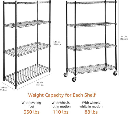 Amazon Basics 4-Shelf Adjustable, Heavy Duty Storage Shelving Unit on 3'' Wheel - Image 5