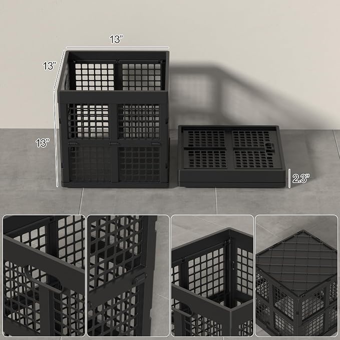 13 Inch Collapsible Milk Crate, Folding Storage Crates, 3 Packs | Stackable - Image 2