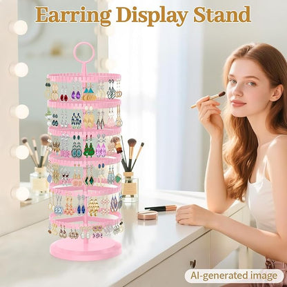 MODOWEY Rotating Earring Holder Organizer Adjustable Display, 6 Tiers Pink | - Image 7