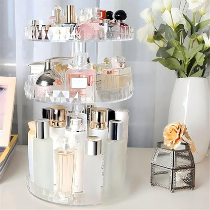 Diamond Pattern Three Layers Perfume Organizer, 360 Rotating Diamond Cosmetic - Image 8