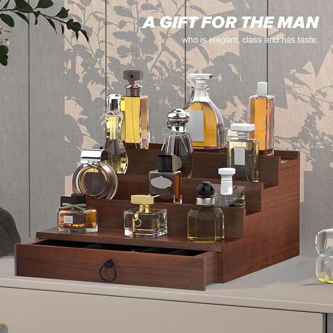 upcessory Cologne Organizer for Men, 4 Tier Black Wood Perfume Organizer - Image 2
