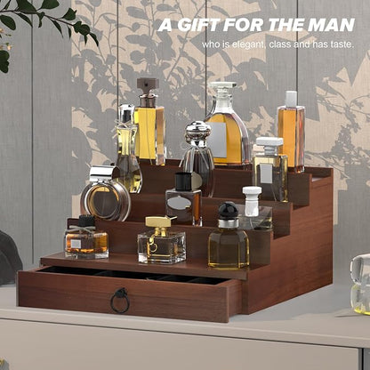 upcessory Cologne Organizer for Men, 4 Tier Black Wood Perfume Organizer - Image 2