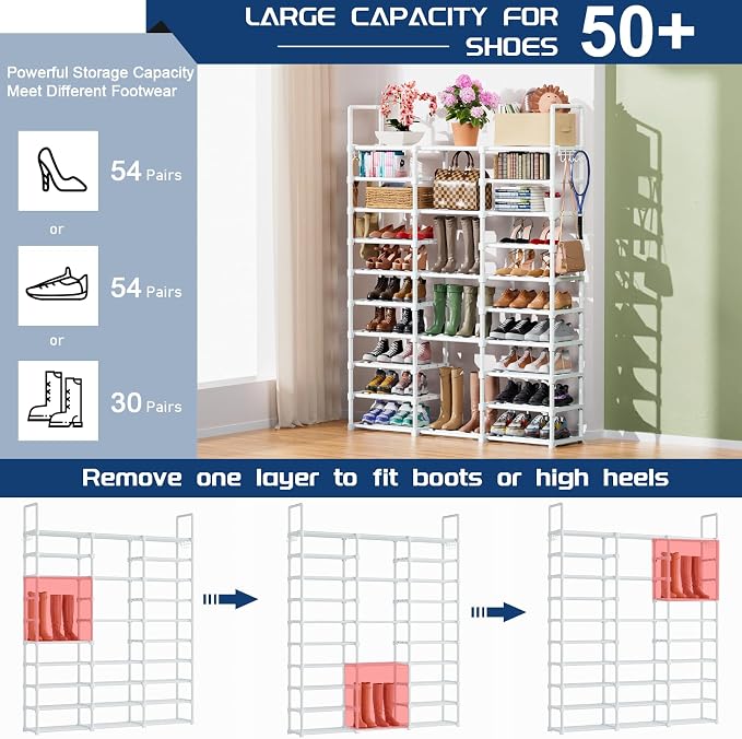 Mavivegue 10 Tiers Shoe Rack, Large Storage Space, 55-60 Pairs, Polypropylene - Image 4