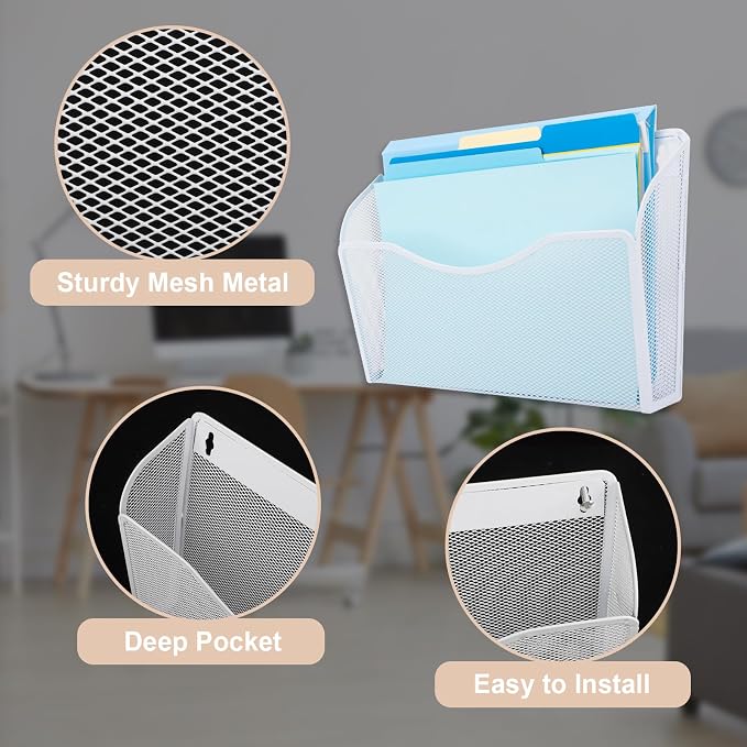 EASEPRES 3 Single Pocket Mesh Hanging File Organizer, Vertical Wall Mounted - Image 2