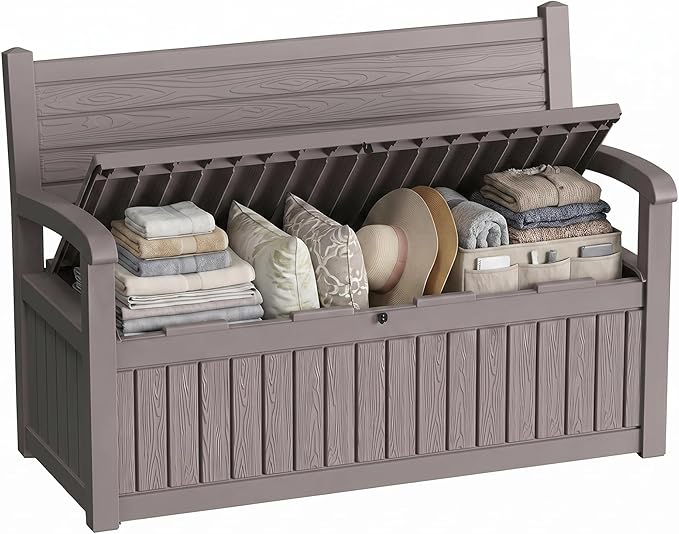 80 Gallon Outdoor Storage Bench Spacious Storage Box Waterproof Resin Deck Box by GYMHILL