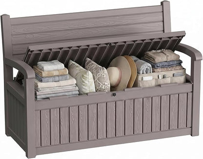 80 Gallon Outdoor Storage Bench Spacious Storage Box Waterproof Resin Deck Box by GYMHILL