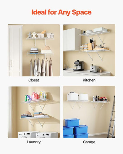 VEVOR Wire Shelf Kit, 3 ft, Wall Mounted Wire Shelves, Heavy-Duty Carbon Steel - Image 8