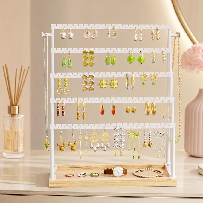 Large 5 Tier Earring Organizer and Holder, jewelry holder stand, clean white - Image 6