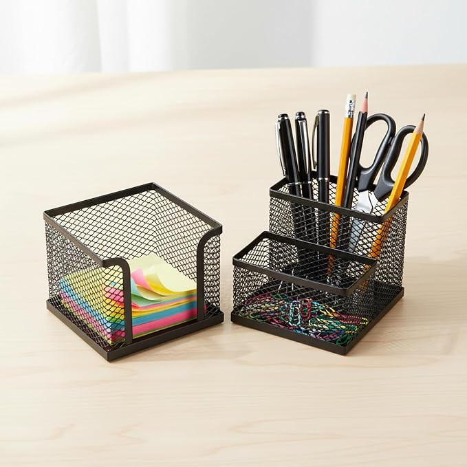 Pencil Holder for Desk, Dual-Compartment Mesh Desk Organizer Set, 2-Piece Set - Image 7