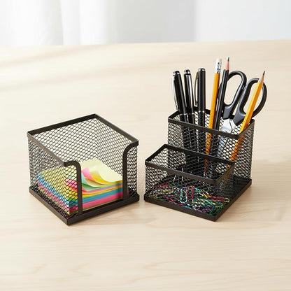 Pencil Holder for Desk, Dual-Compartment Mesh Desk Organizer Set, 2-Piece Set - Image 7