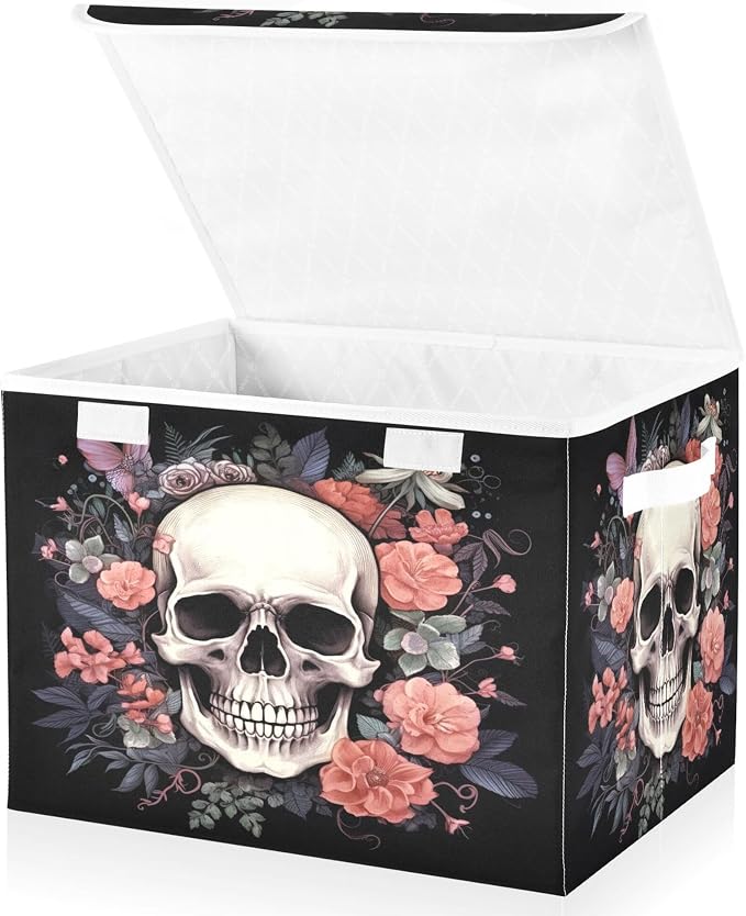 Skull Storage Bins with Lids and Carrying Handle, Foldable Storage Boxes - Image 2