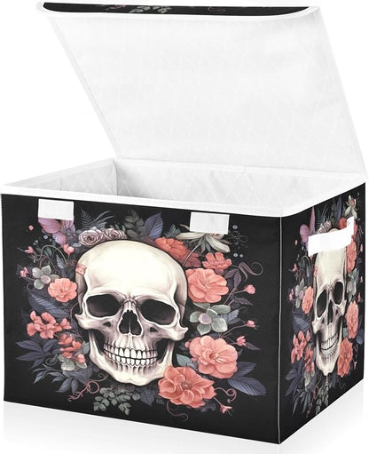 Skull Storage Bins with Lids and Carrying Handle, Foldable Storage Boxes - Image 2