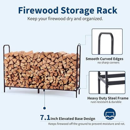 DUMOS 8FT Heavy Duty Firewood Storage Rack, Heavy Duty Firewood Log Racks - Image 2