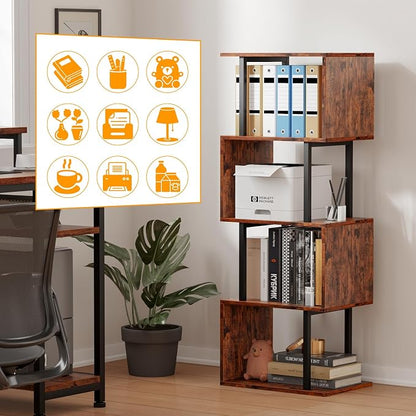Furologee 5 Tier Bookshelf, S Shaped Geometric Bookcase, Narrow Freestanding - Image 8