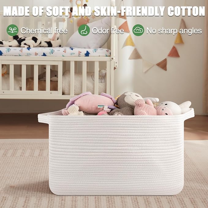 95L Large Storage Basket, Cotton Rope Woven Blanket Basket, Toy Storage - Image 7