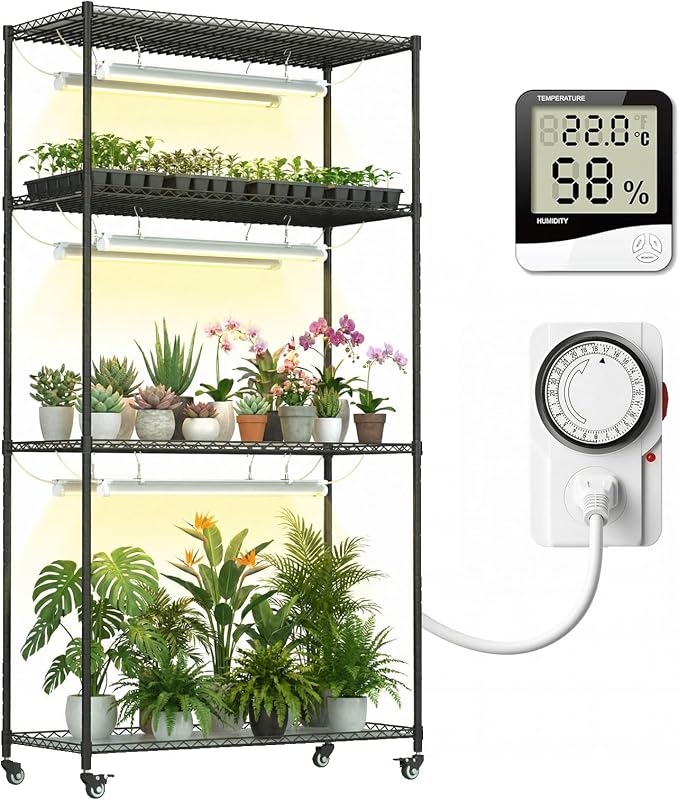 Plant Stand with Grow Lights, Indoor Plant Shelf with Wheels | 36"x14"x63" by ZOYOYES