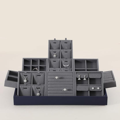 Dark Blue Jewelry Display Tray Ring Necklace Earring Bangle Organizer - Image 4
