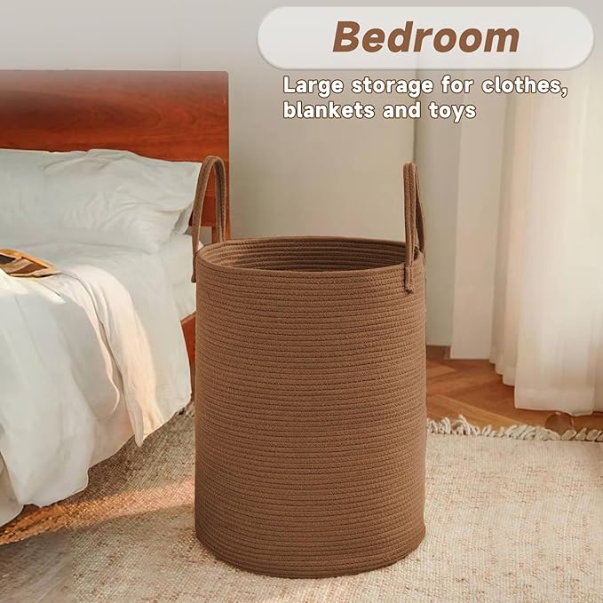 Large Woven Laundry Basket Hamper, 60L Cotton Rope Storage Bin - Image 4