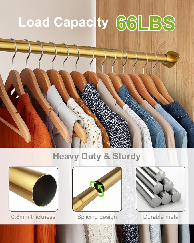 Closet Rod for Hanging Clothes, 54 to 64 Inches Adjustable Heavy Duty Closet Rod - Image 3