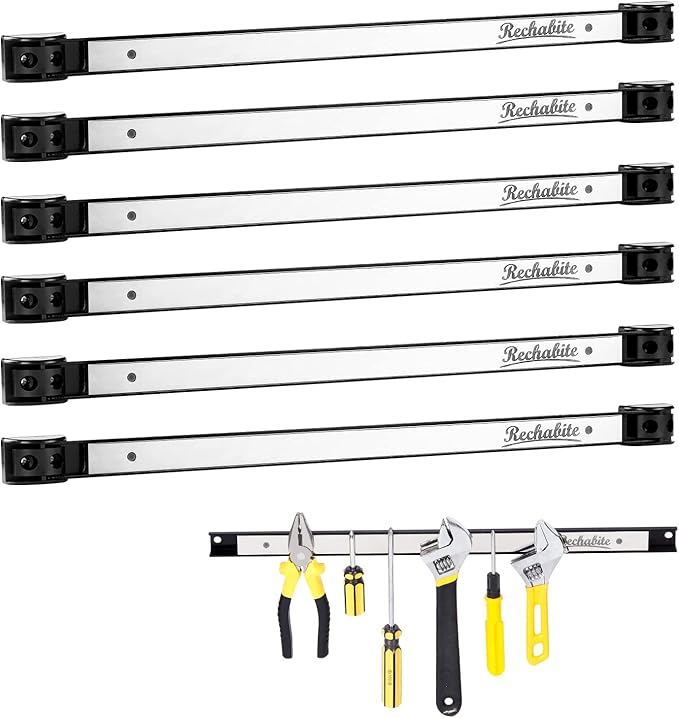 6 Pieces 18" Magnetic Tool Holder Strip, Stainless Steel Surface Tool Magnet Bar by RechabiteMagneticTools