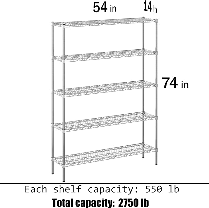 14" Deep x 54" Wide x 74" Height Wire Shelving Kit | 5-Tier | NSF Commercial - Image 3