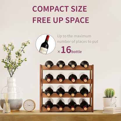 Wine Rack Storage, Bamboo Wine Racks Cabinet Shelf, 4-Tier 16 Bottles - Image 2